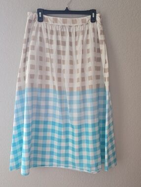 Light Blue and Cream,NEW, Gingham Midi Skirt, Sz S